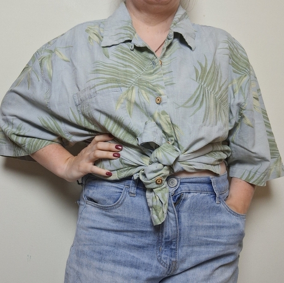 Jamaica Jaxx Short Sleeve Tropical Leaf Silk Aloha Button Front Shirt Size XXL - Picture 1 of 13